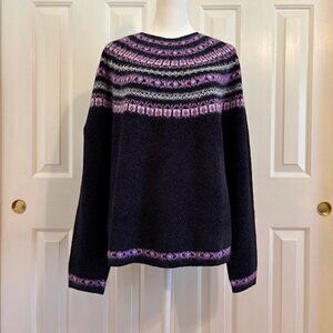 NWT Talbots Purple & Navy Blue Shimmer Fair Isle Knit Sweater Size XL